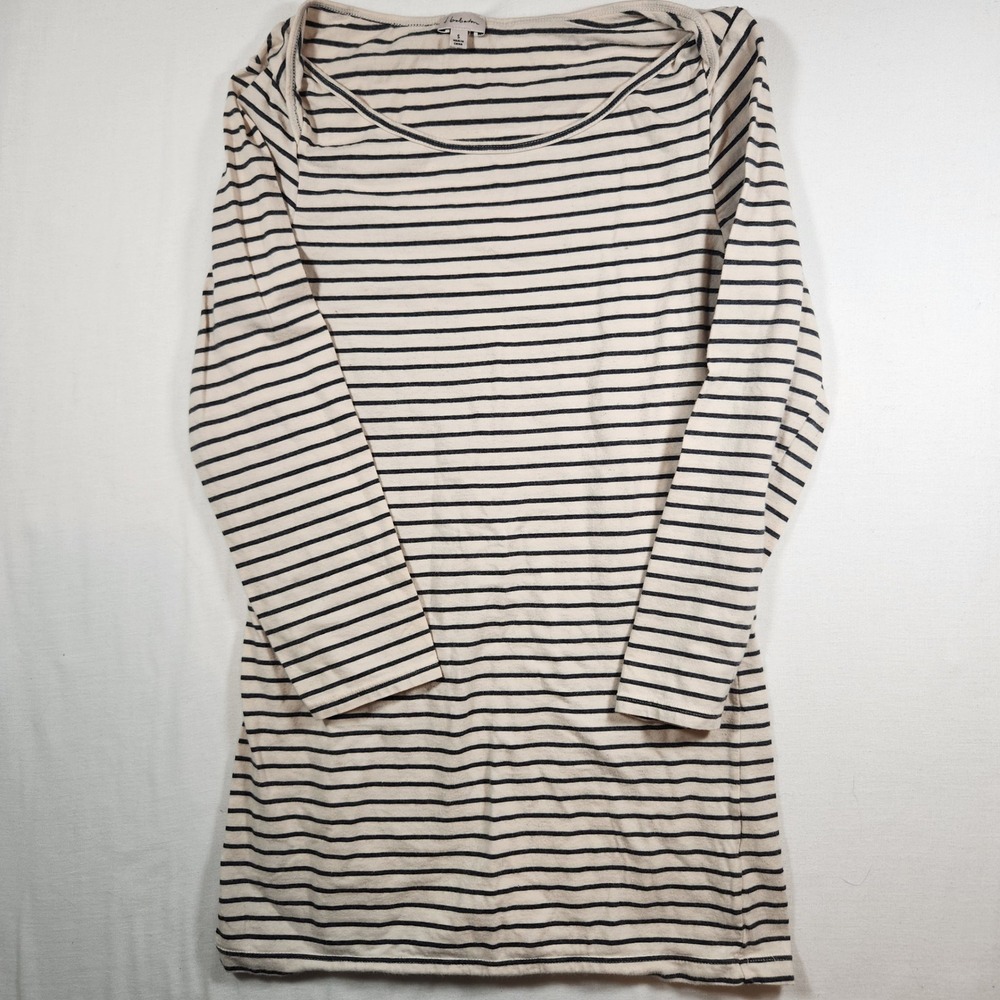 Babaton Aritzia Striped Long Sleeve Scoop Neck Cotton Top Cream Black Small